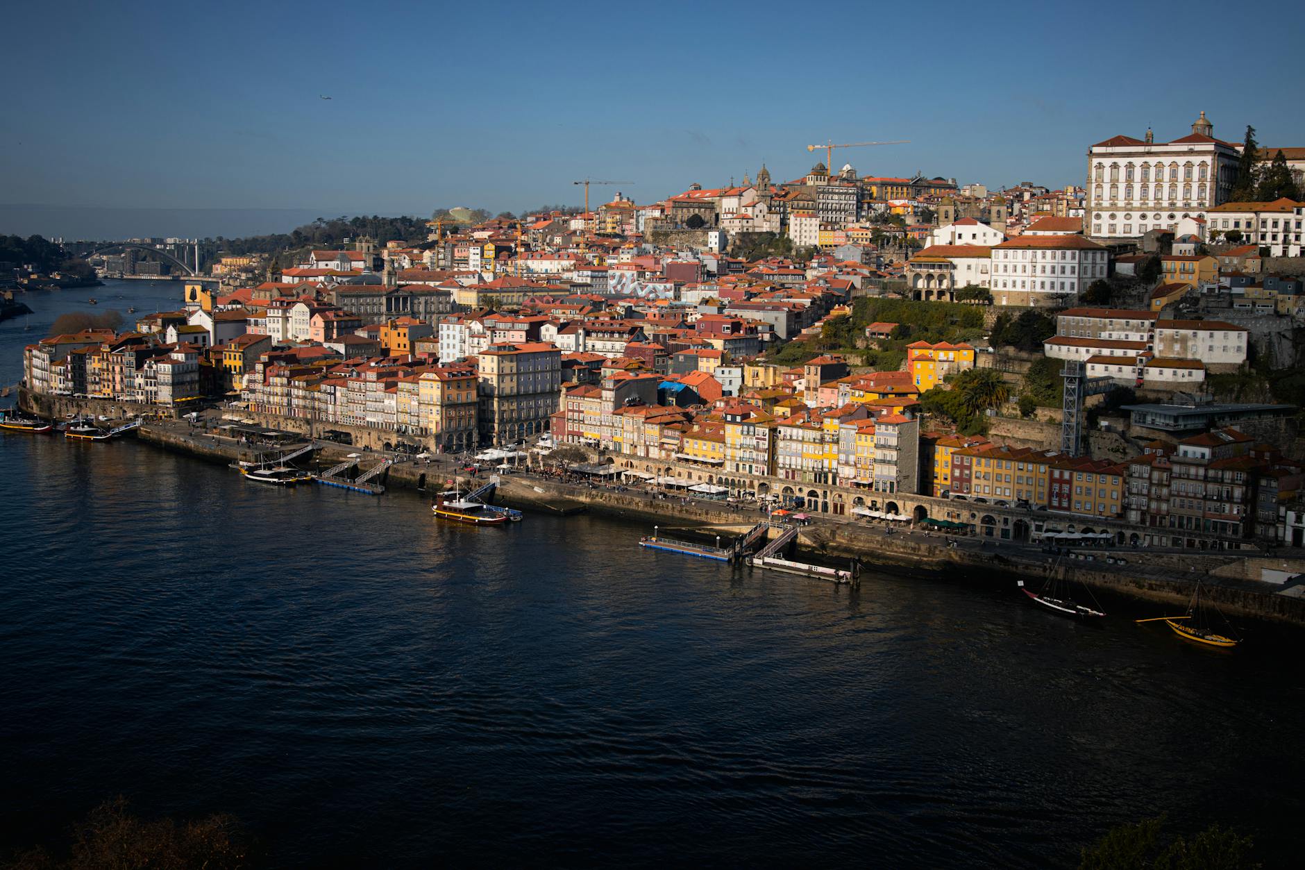 Stunning aerial view of Porto with colorful architecture along the Douro River.