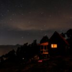 A beautiful silhouette of a cabin under a starry night sky, showcasing the peaceful outdoors.