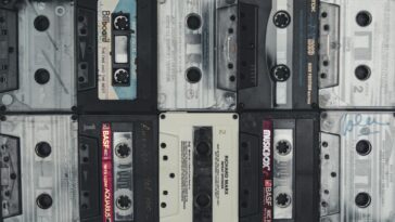 A nostalgic flat lay of vintage cassette tapes evoking retro vibes.