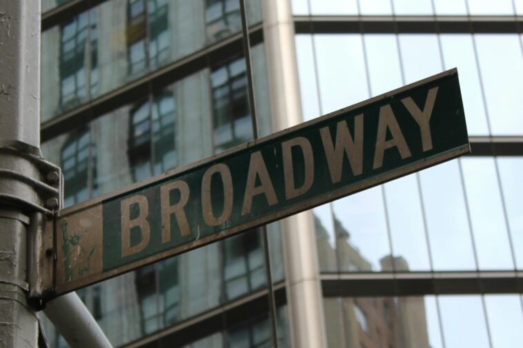 Close-up of the iconic Broadway street sign in New York City, USA.
