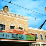 Colorful marquee of the Orpheum Theatre displaying an upcoming event on February 28.