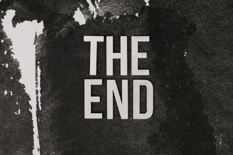 Black and white artistic image featuring 'The End' text with textured background.
